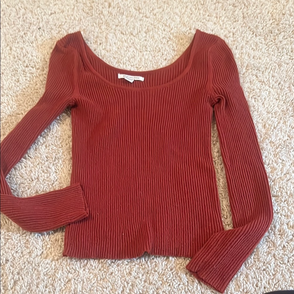 American Eagle Outfitters Ribbed Top in Deep Red